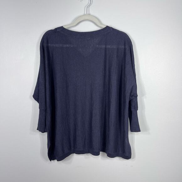 Garnet Hill Linen Oversized V-Neck Sweater Blue XS Nwt - Picture 2 of 9